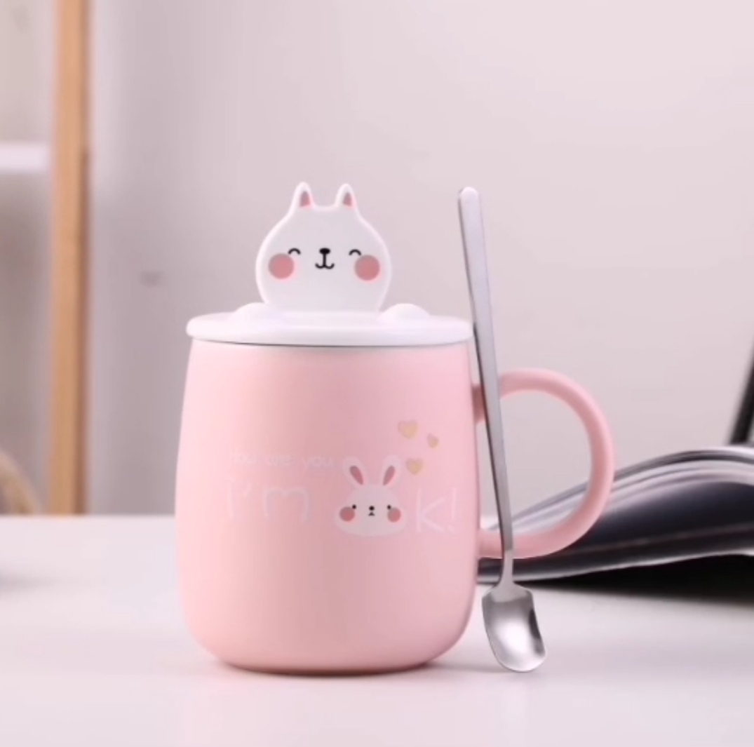 Creative Internet celebrity popular rabbit 🐰 ceramic cup lid multi-functional water cup four-color mixed mobile phone stand ceramic cup Specification image