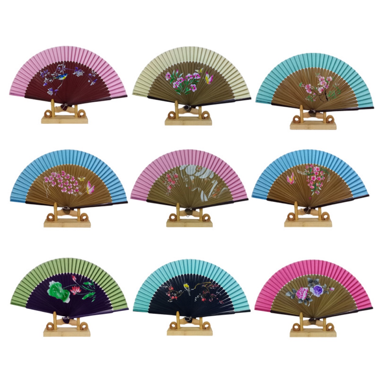 烤漆扇子网红扇子喷绘扇子舞蹈扇蹦迪扇子樱花女扇竹子扇汉服扇子产品图