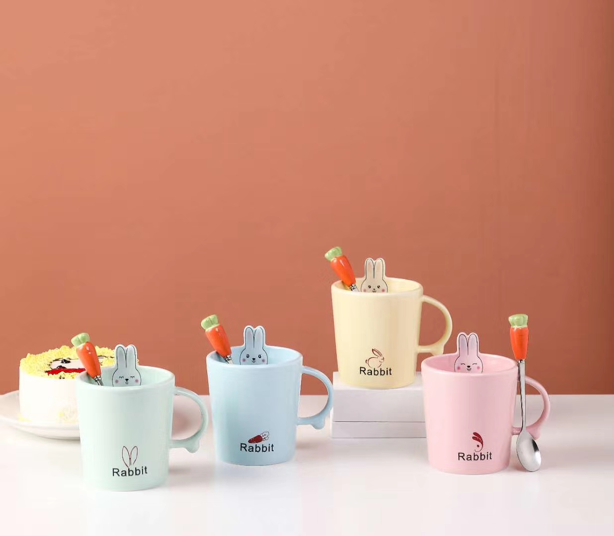 Cute rabbit hanging wall cup with spoon thumbnail