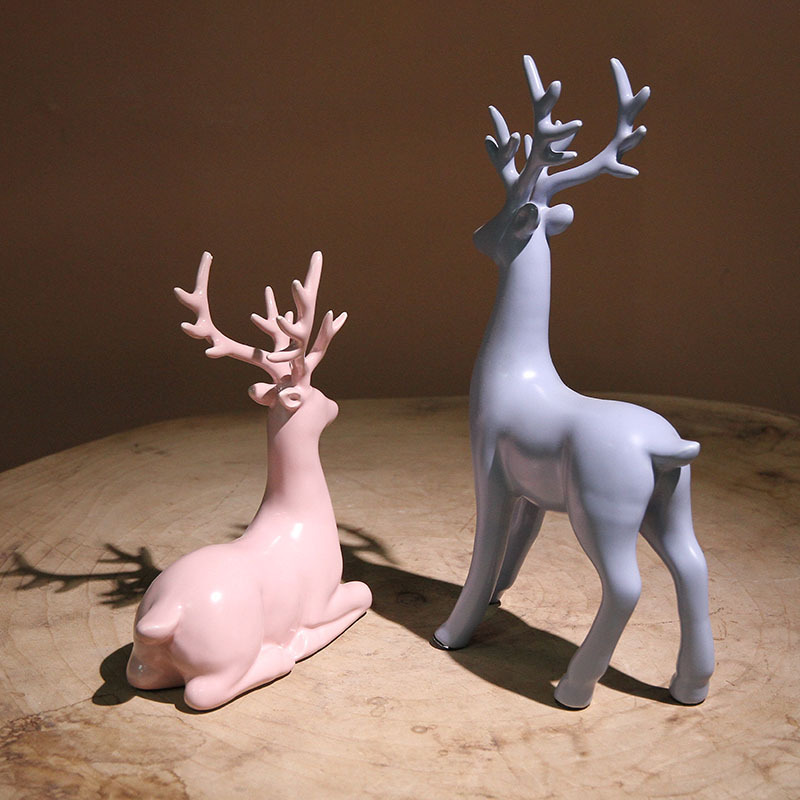 创意现代简约陶瓷ins鹿摆件定制圣诞动物亚马逊客厅家居饰品细节图