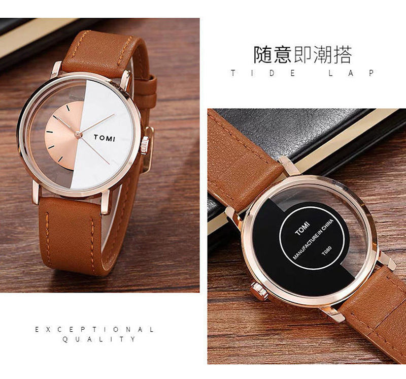 Tomi Hollow Design Half Side Perspective Concept Unisex Belt Unisex Casual Fashion Quartz Watch undefined
