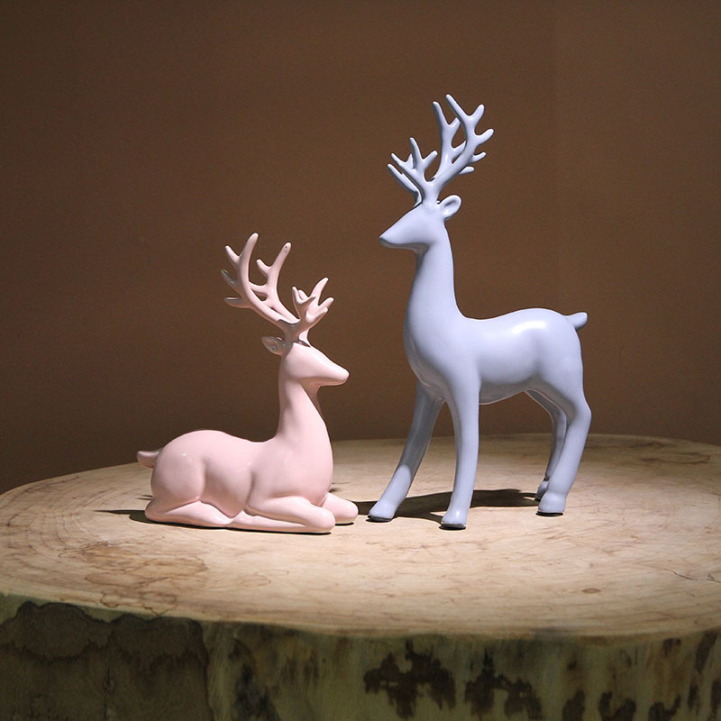 创意现代简约陶瓷ins鹿摆件定制圣诞动物亚马逊客厅家居饰品产品图