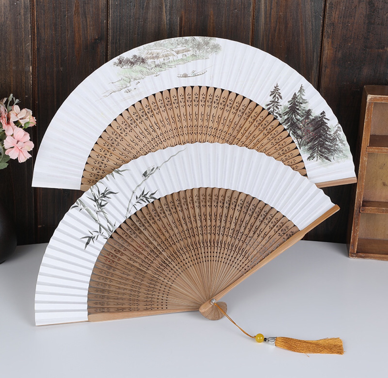 头青宣纸手绘扇子竹扇子宣纸扇子细节图