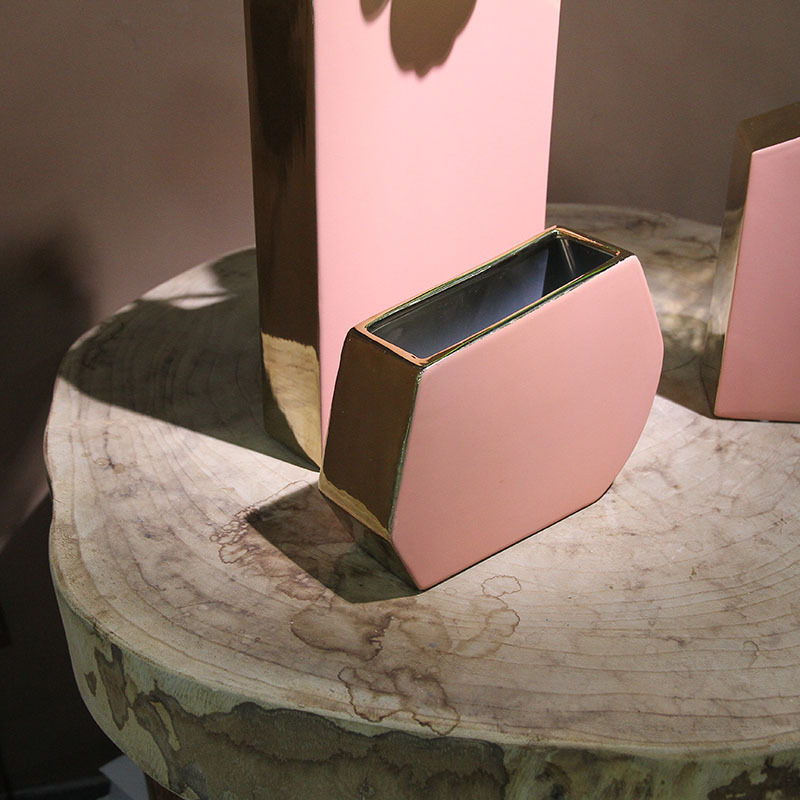 Matte frosted high-end creative Nordic light luxury Morandi color ceramic vase, electroplated gold hydroponic dried flower vase Item Picture