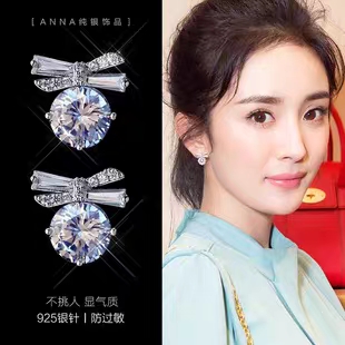 鸣仁饰品 2020新款纯银针韩国气质S925银针蝴蝶结耳钉女 百搭防过敏网红耳环耳饰