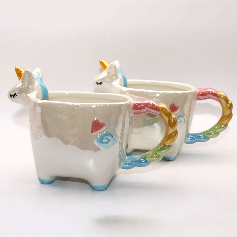 Creative Colorful Unicorn Ceramic Cup Unicorn Colorful Mug 3D Modeling Animation Surrounding Water Cup Specification drawing