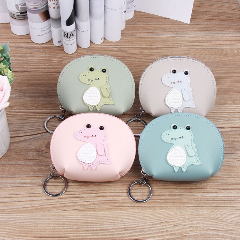 新款时尚潮流休闲绣花小恐龙半圆形状拉链钥匙圈零钱包