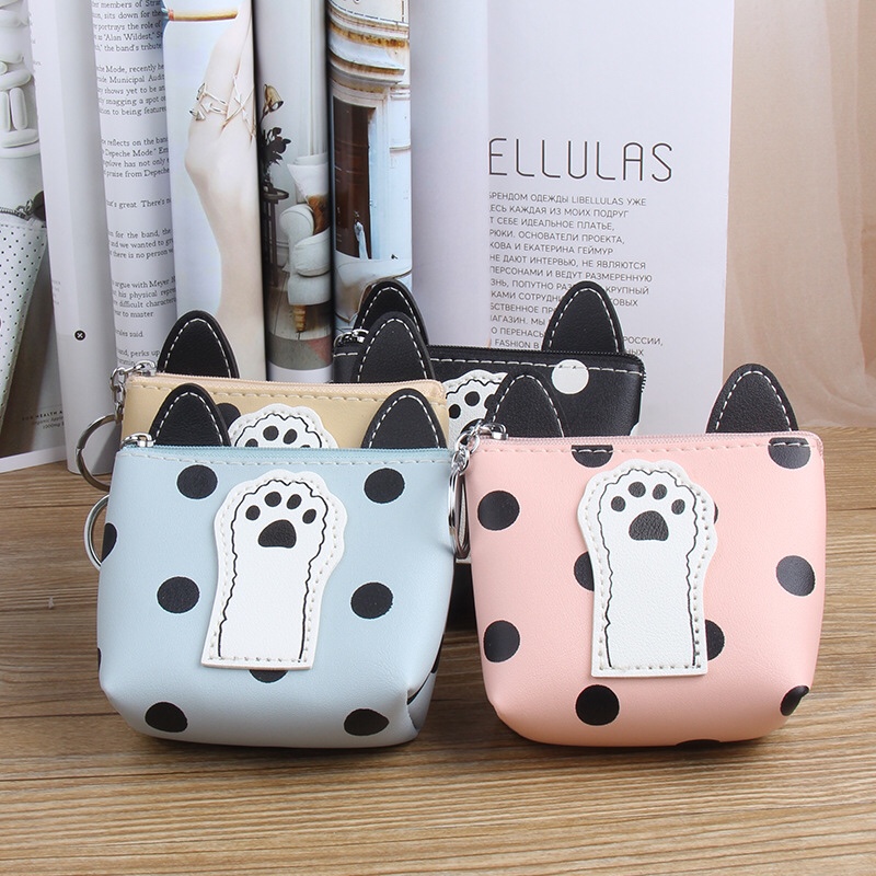 新款时尚潮流休闲圆点耳朵小狗脚印方形拉链钥匙圈零钱包产品图