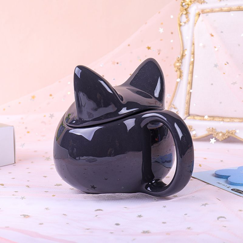 Cute Cool Cat Ceramic Cup Japanese Kitten With Cover Water Cup Creative Super Cute Cartoon Cool Cat Mug Application Scenario