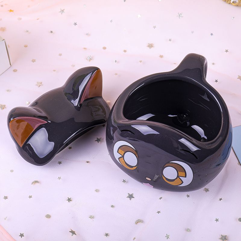 Cute Cool Cat Ceramic Cup Japanese Kitten With Cover Water Cup Creative Super Cute Cartoon Cool Cat Mug details Picture