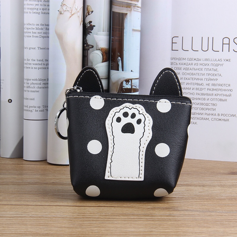 新款时尚潮流休闲圆点耳朵小狗脚印方形拉链钥匙圈零钱包详情图7