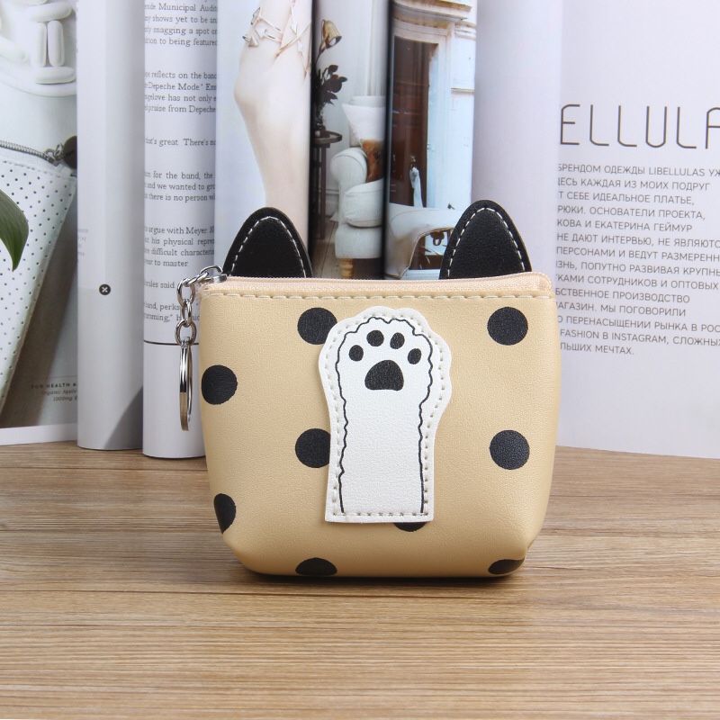 新款时尚潮流休闲圆点耳朵小狗脚印方形拉链钥匙圈零钱包详情图8