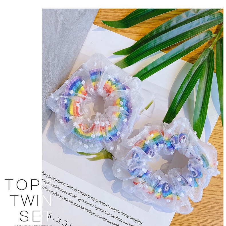 Ins Han Feng net red net yarn rainbow large intestine hair ring hair rope super fairy sweet head rope female new temperament thumbnail