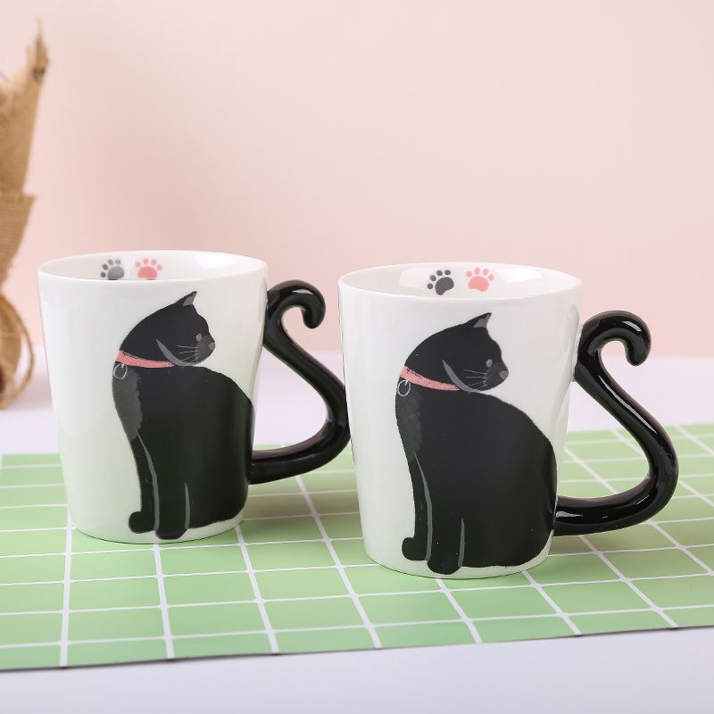 创意小猫骨瓷陶瓷杯 小猫猫尾手柄马克杯 可爱小猫咪陶瓷杯咖啡杯