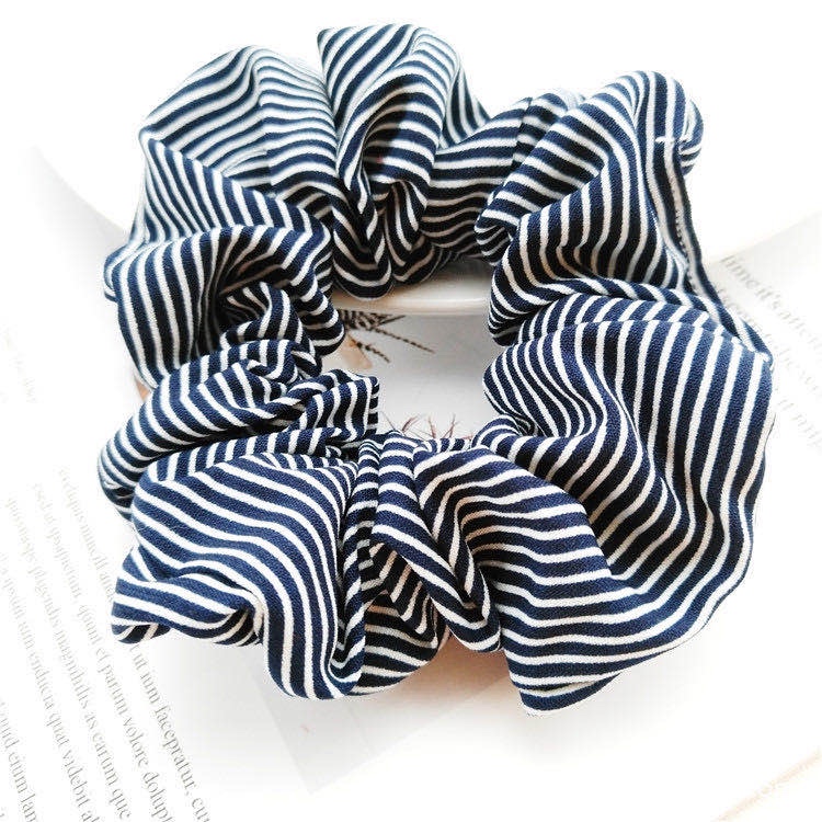 跨境新款大肠发圈 条纹布艺发圈头绳弹力松紧发绳清新森女系发饰细节图