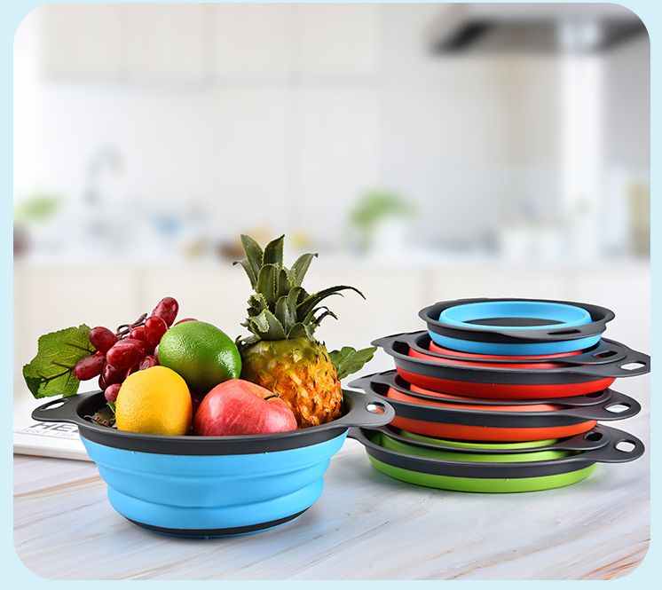 折叠沥水篮2件套厨房沥水篮塑料水槽滤水篮蔬菜水果沥水收纳篮白底实物图