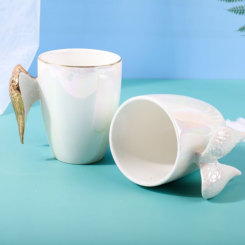 Creative Wings Ceramic Cup Angel Wings Mark Cup Unique Colorful Cup Body Wings Ceramic Cup Specification drawing