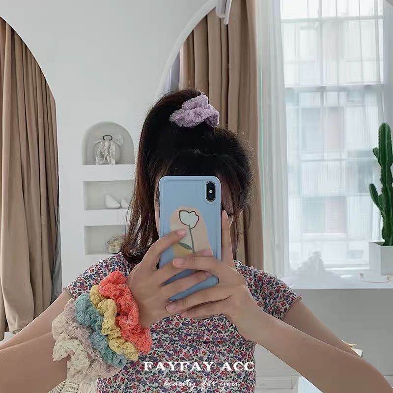 温柔奶系~超仙刺绣花朵发绳法式大肠圈ins甜美蕾丝发圈头绳发饰女细节图