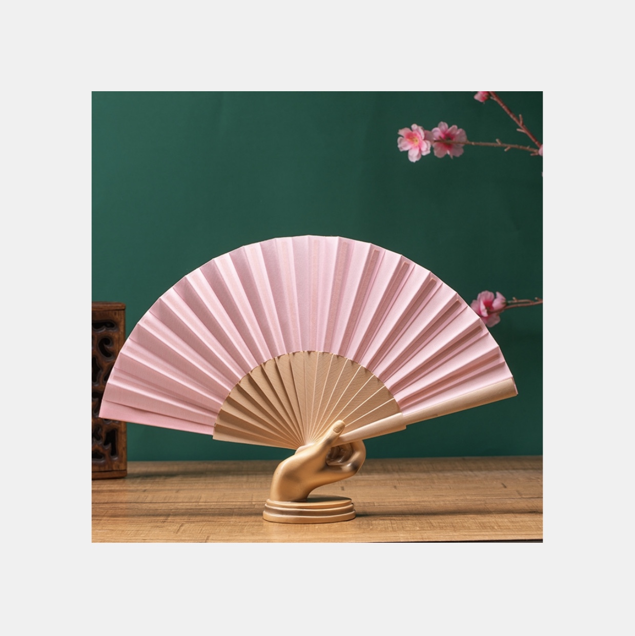 18方木头柄纯色扇子细节图