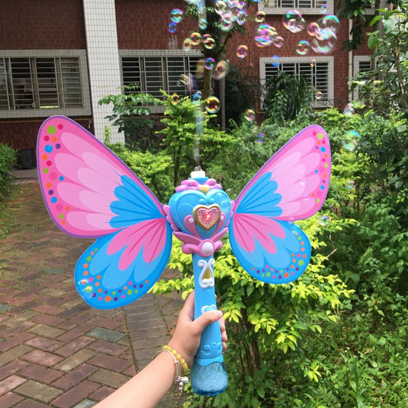 Magic Wand Bubble Machine, popular princess electric butterfly bubble stick Refill liquid, large size with light, music, little ant details Picture