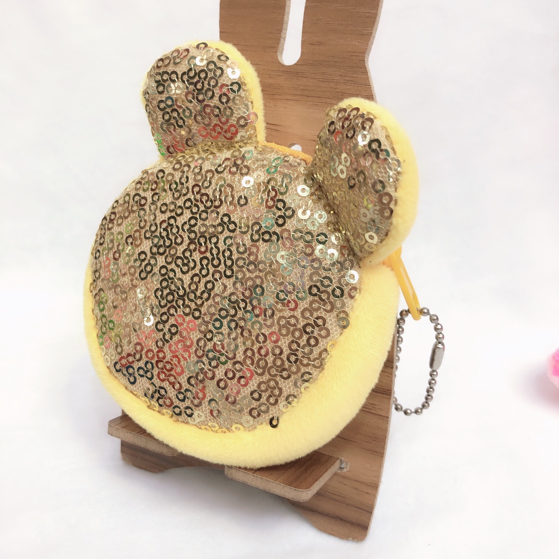 毛绒钱包 8cm亮片带耳朵零钱包 卡通零钱包新款包白底实物图