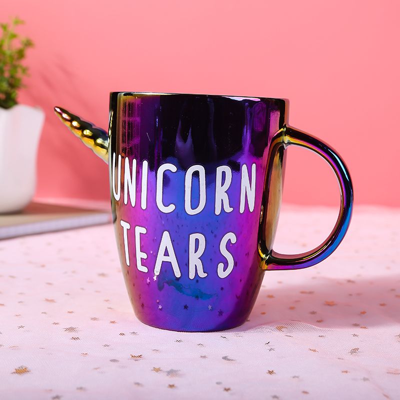 European Light Luxury Unicorn Breakfast Water Cup Colorful Letters Animal Head Household Ceramic Cup Cute Girl Heart Mug