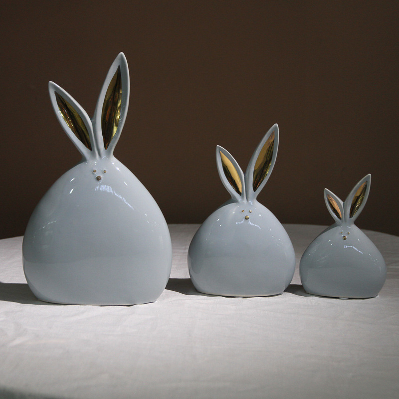 创意简约兔子工艺品现代家居软装桌面陶瓷小摆件玄关客厅卧房摆饰