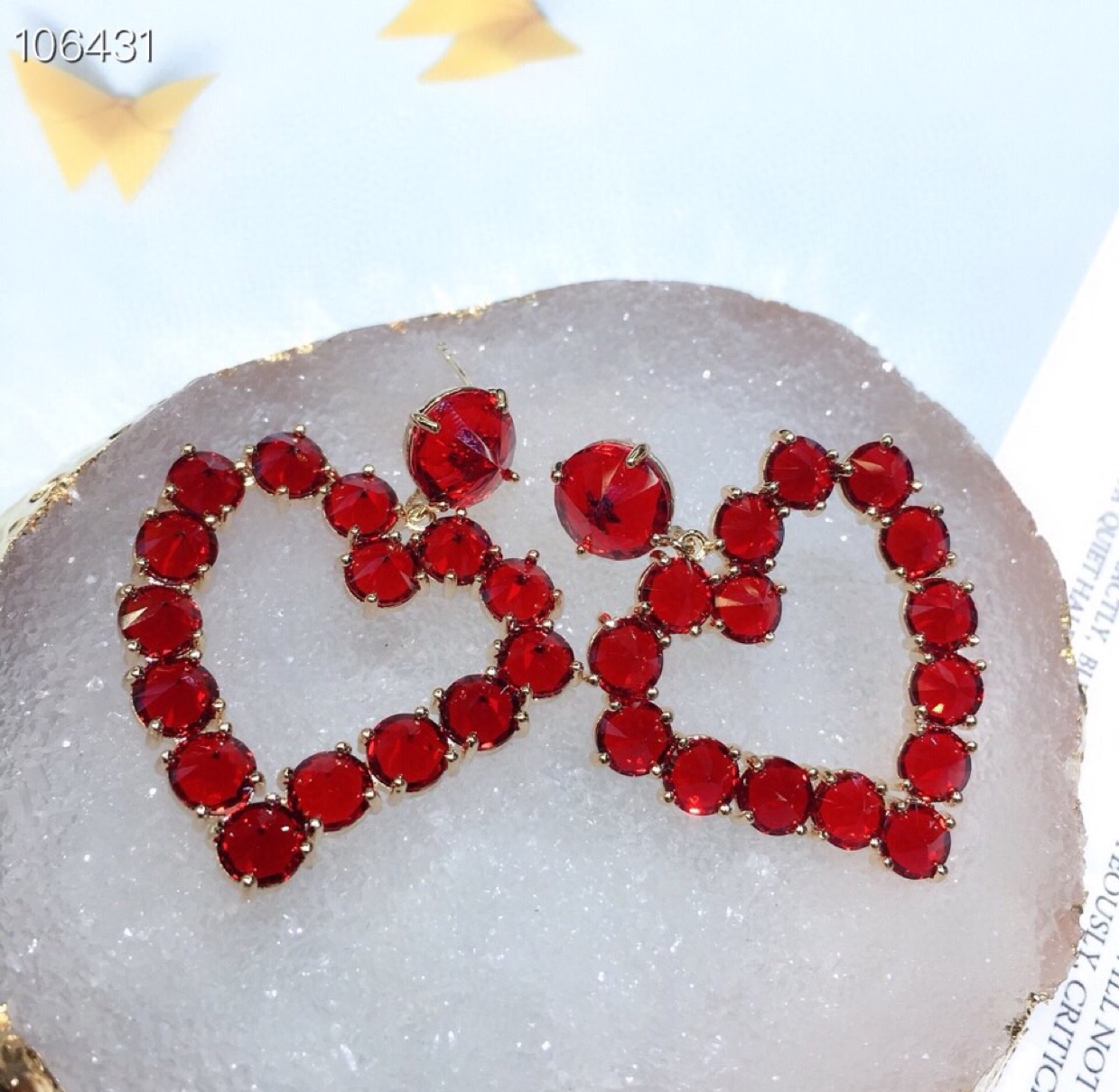 Red zircon heart Earrings sterling silver needle earrings