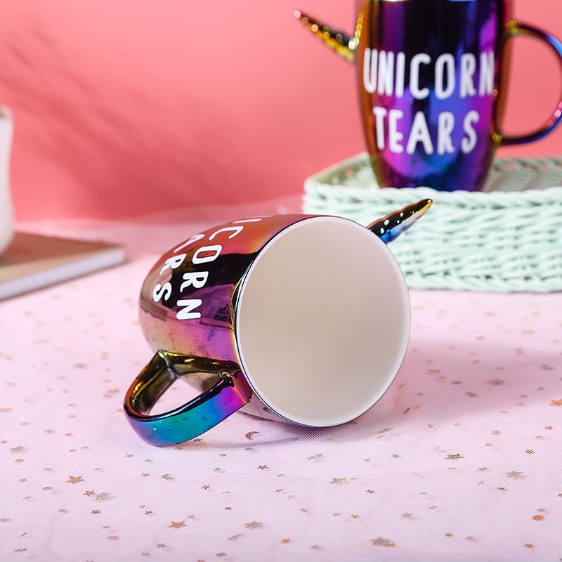 European Light Luxury Unicorn Breakfast Water Cup Colorful Letters Animal Head Household Ceramic Cup Cute Girl Heart Mug Specification drawing
