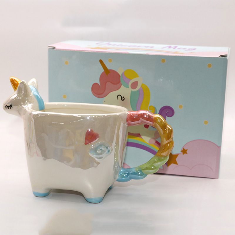 Creative Colorful Unicorn Ceramic Cup Unicorn Colorful Mug 3D Modeling Animation Surrounding Water Cup Application Scenario