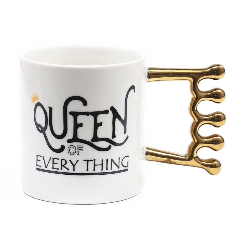 Creative Crown Handle Mug Personality Goddess Queen Ceramic Mug Retro Queen Crown Bone China Mug Specification drawing