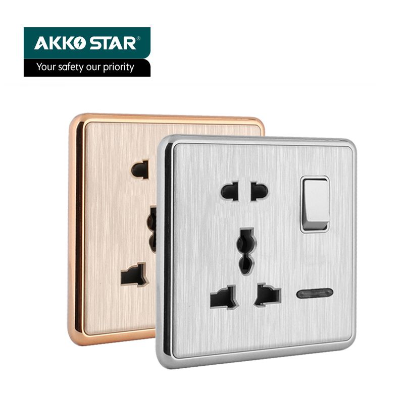 AKKOSTAR household Type 86 white/gold/silver one opening five-hole 13A multi-functional wall switch thumbnail