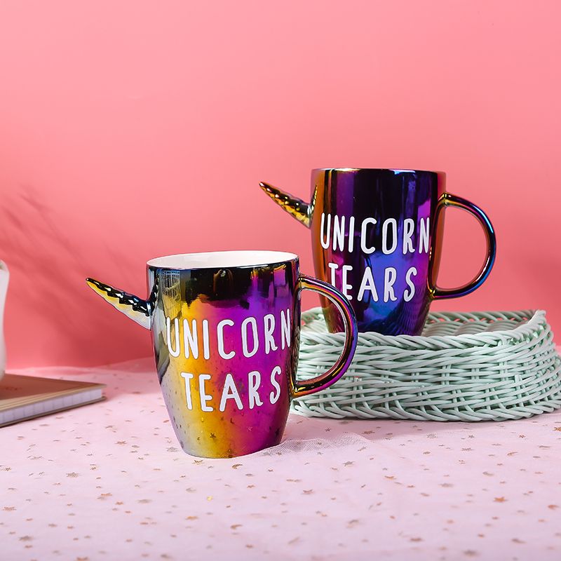 European Light Luxury Unicorn Breakfast Water Cup Colorful Letters Animal Head Household Ceramic Cup Cute Girl Heart Mug details Picture