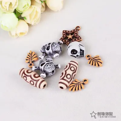 Diy jewelry material accessories wholesale jewelry accessories semi-finished imitation antique wooden beads acrylic beads thumbnail