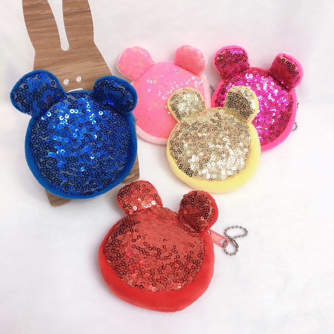 毛绒钱包 8cm亮片带耳朵零钱包 卡通零钱包新款包