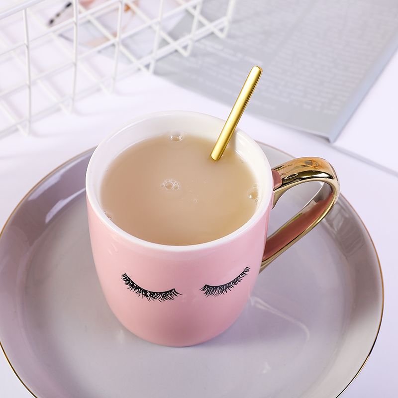 Pink Eyelash Cup Household Cute Coffee Cup Girl Heart Cute Large Capacity Simple Ceramic Mug details Picture