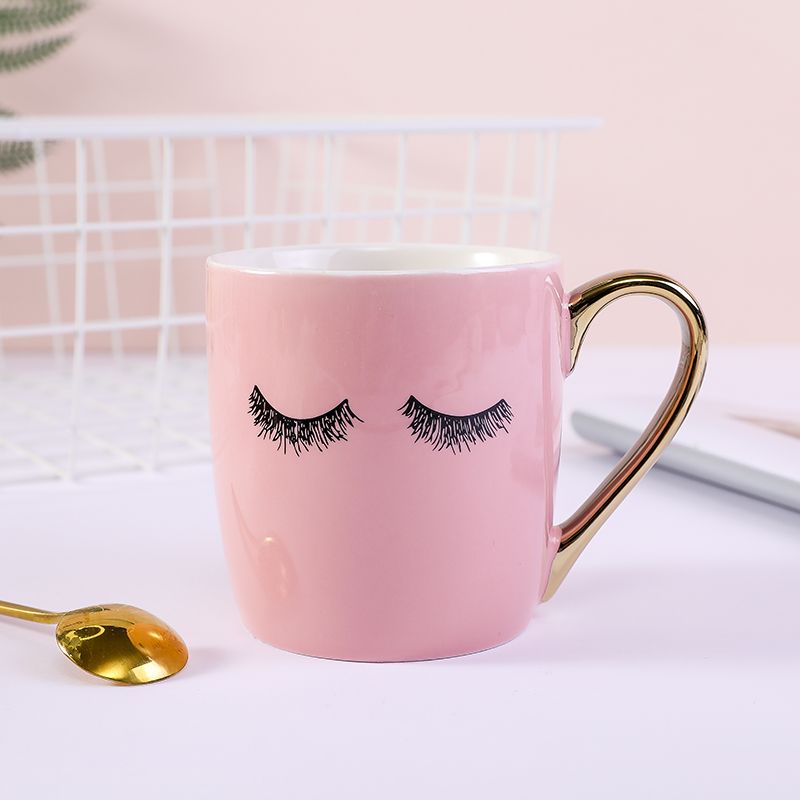 Pink Eyelash Cup Household Cute Coffee Cup Girl Heart Cute Large Capacity Simple Ceramic Mug Specification drawing