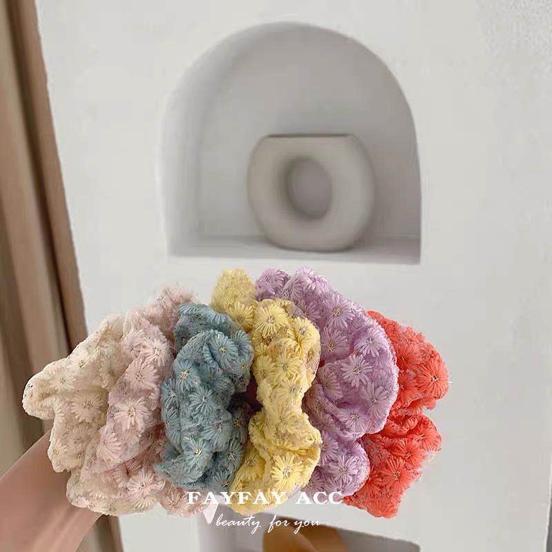 温柔奶系~超仙刺绣花朵发绳法式大肠圈ins甜美蕾丝发圈头绳发饰女