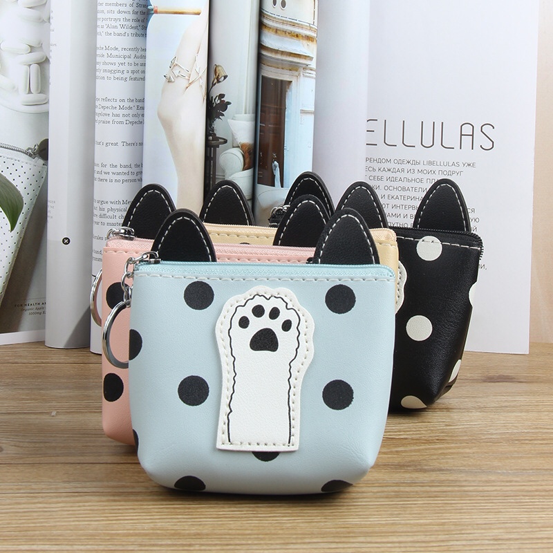 新款时尚潮流休闲圆点耳朵小狗脚印方形拉链钥匙圈零钱包细节图