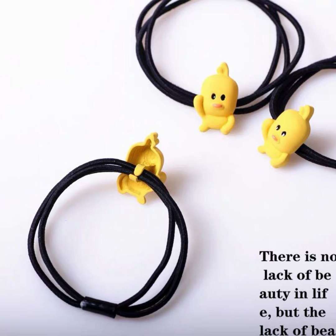 Korean cute and fresh hair tie, the sweet and unique little yellow duck hair accessory, hair tie rubber band little yellow duck details Picture