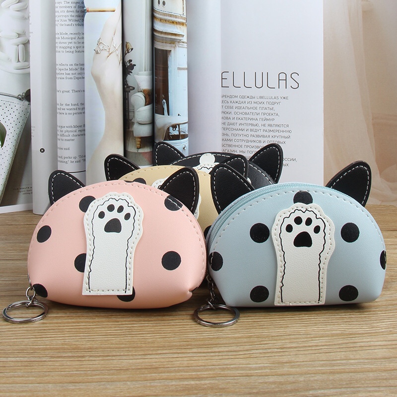 新款时尚潮流休闲圆点耳朵小狗脚印半圆形状拉链钥匙圈零钱包