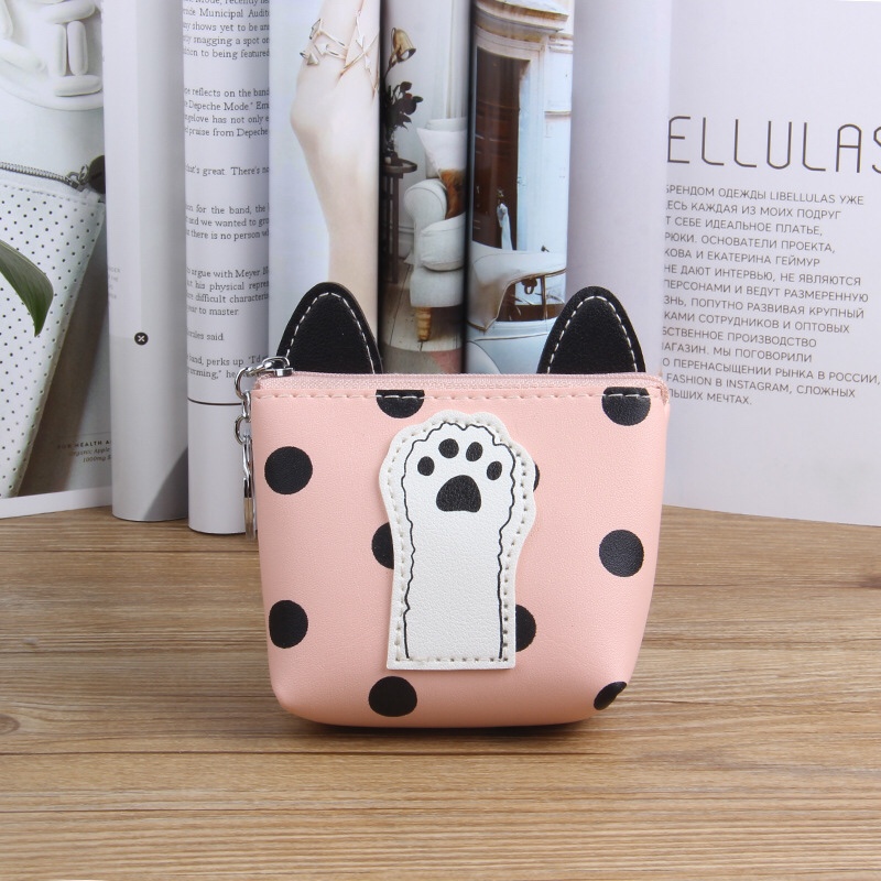 新款时尚潮流休闲圆点耳朵小狗脚印方形拉链钥匙圈零钱包详情图6