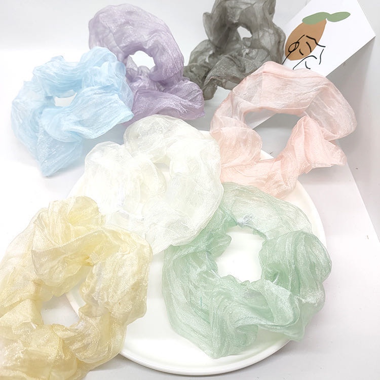2020 new pleated plate pig large intestine yarn ring fashion little fairy Ins hair ring for maldives travel thumbnail