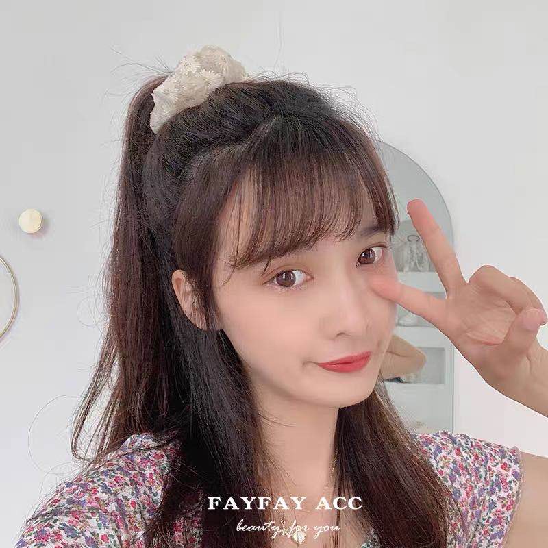 温柔奶系~超仙刺绣花朵发绳法式大肠圈ins甜美蕾丝发圈头绳发饰女白底实物图