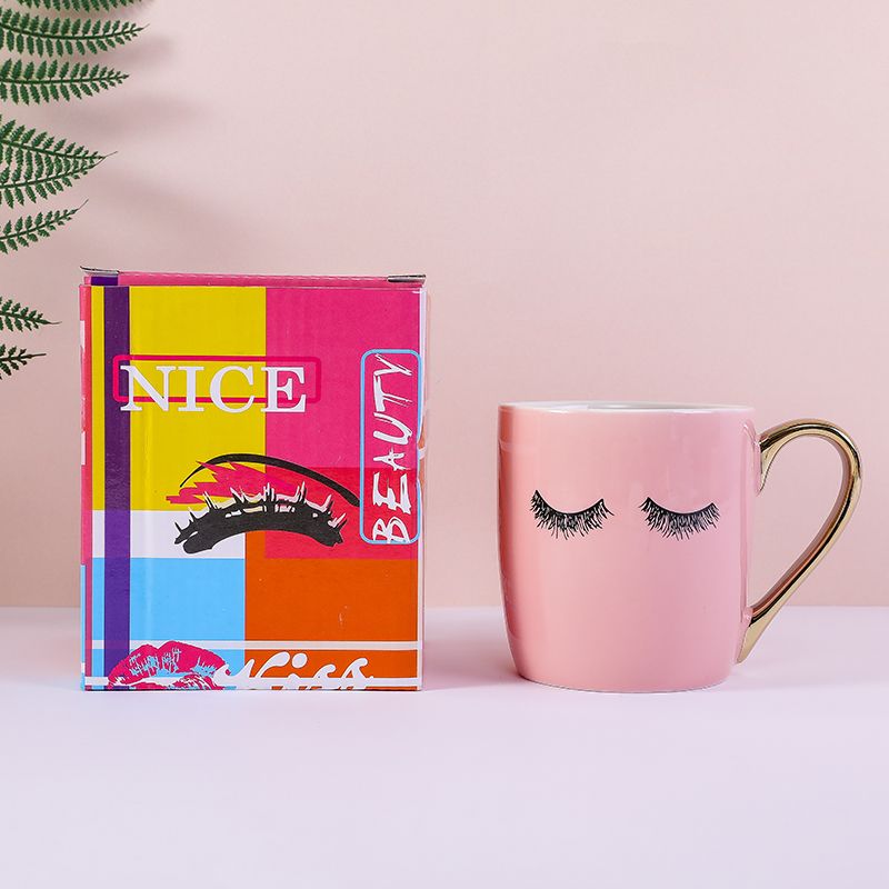 Pink Eyelash Cup Household Cute Coffee Cup Girl Heart Cute Large Capacity Simple Ceramic Mug Item Picture