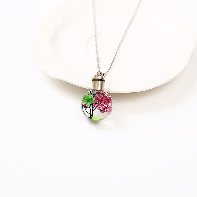 Colorful luminous dried flower necklace, Life tree plant Time gemstone handcrafted glass jewelry pendant Specification image