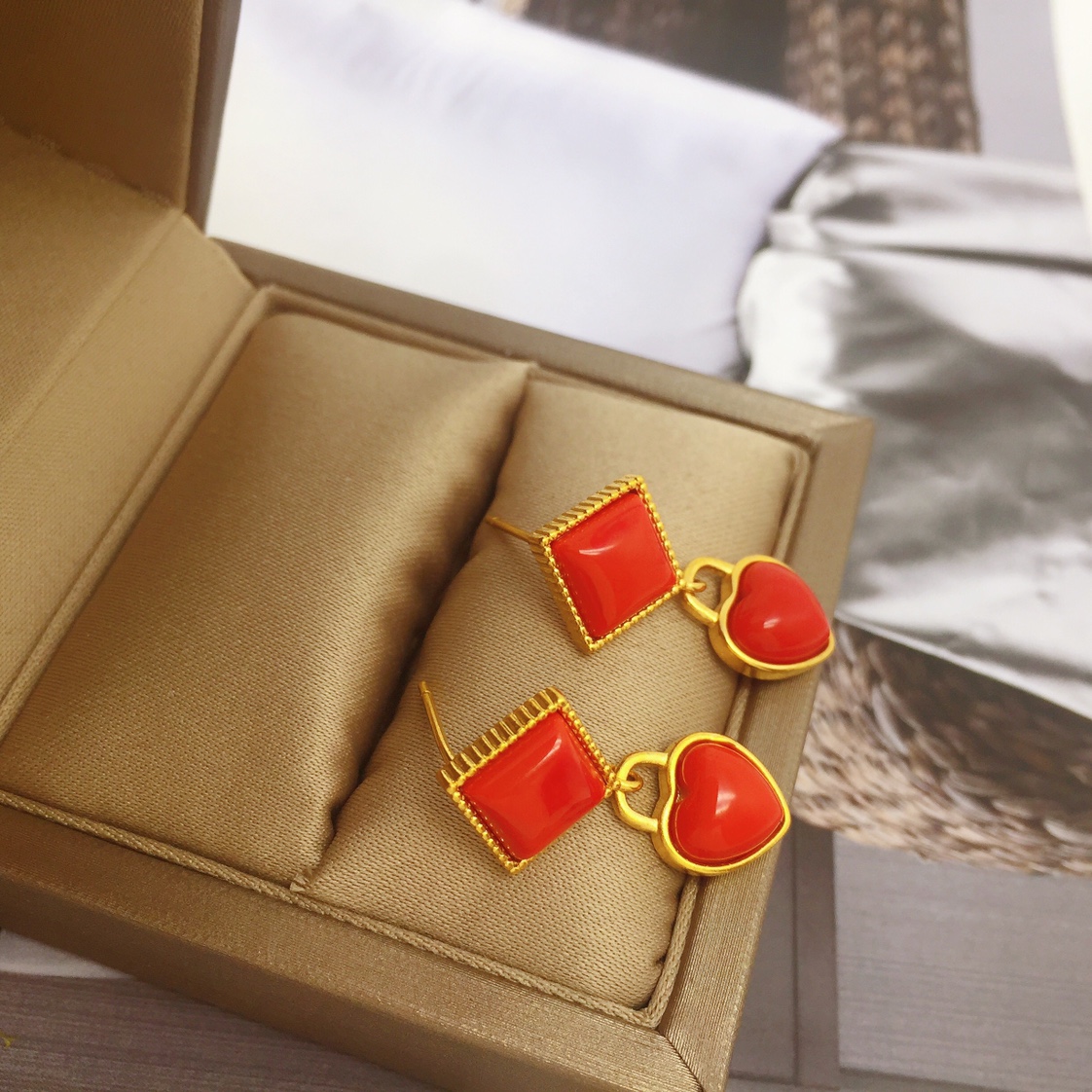 Red stone earrings