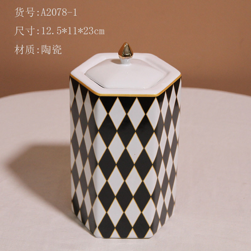 Modern home entrance partition cabinet, geometric hexagonal storage tank, simple model room soft decoration, ceramic ornaments Specification image