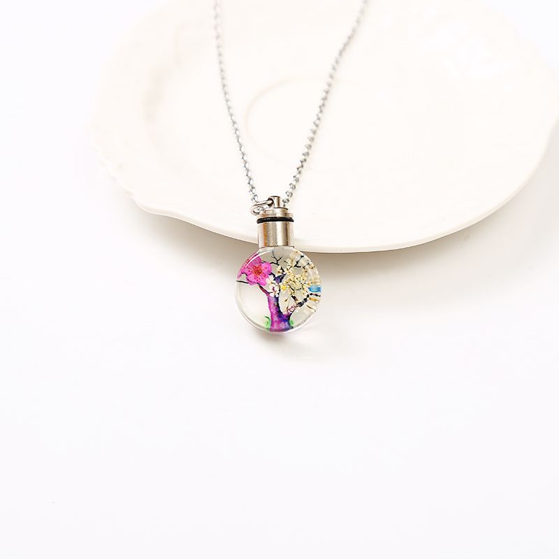 Colorful luminous dried flower necklace, Life tree plant Time gemstone handcrafted glass jewelry pendant details Picture