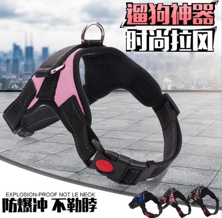 新款厂家直销 宠物用品 中大型犬项圈 防爆冲牵引绳宠物胸背带产品图